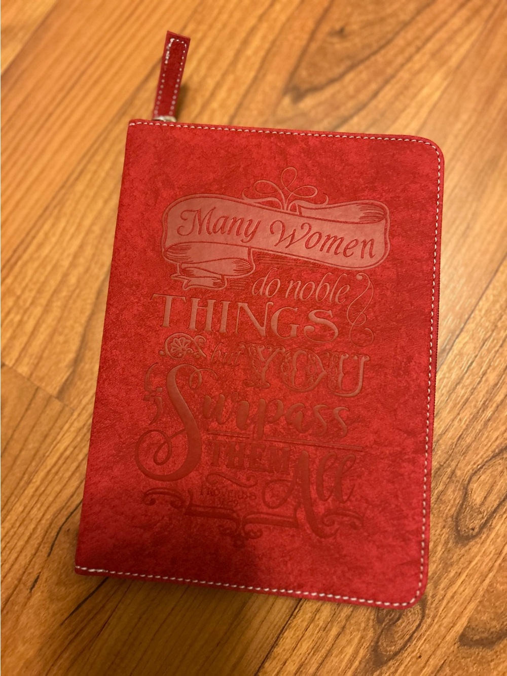Red Faux Suede Zipper Journal with Inspirational Embossed Quote